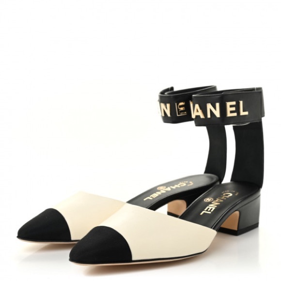 Chanel Lambskin Grosgrain Cap Toe Logo Ankle Strap Pumps Size 40 - Picture 5 of 11